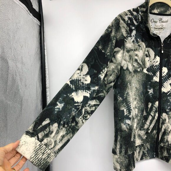 Onque Casuals Black & White Abstract Print Zip Up Sweater size XL - Picture 6 of 16